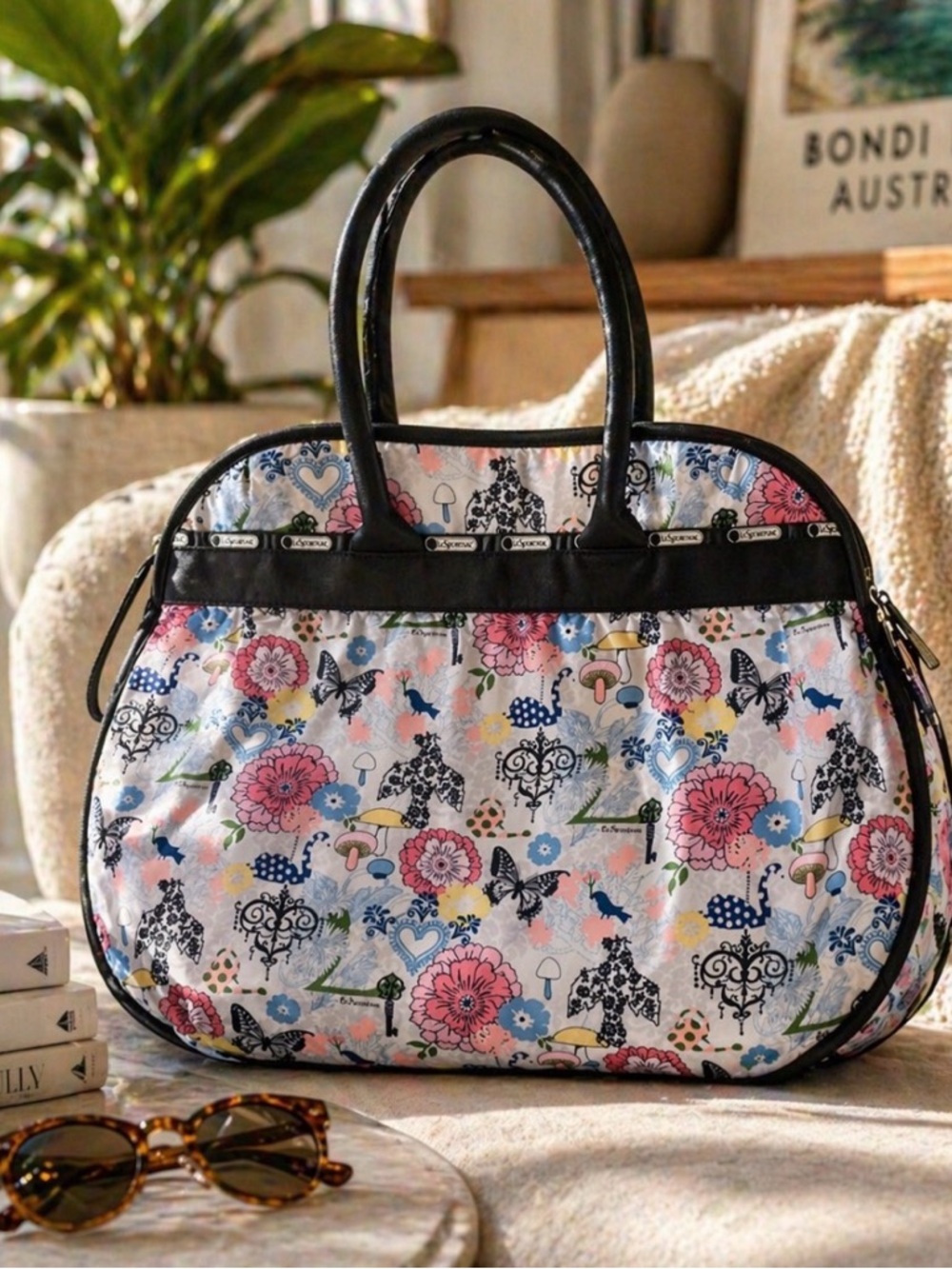 Lesportsac Multicolor Floral Tote with Black Trim